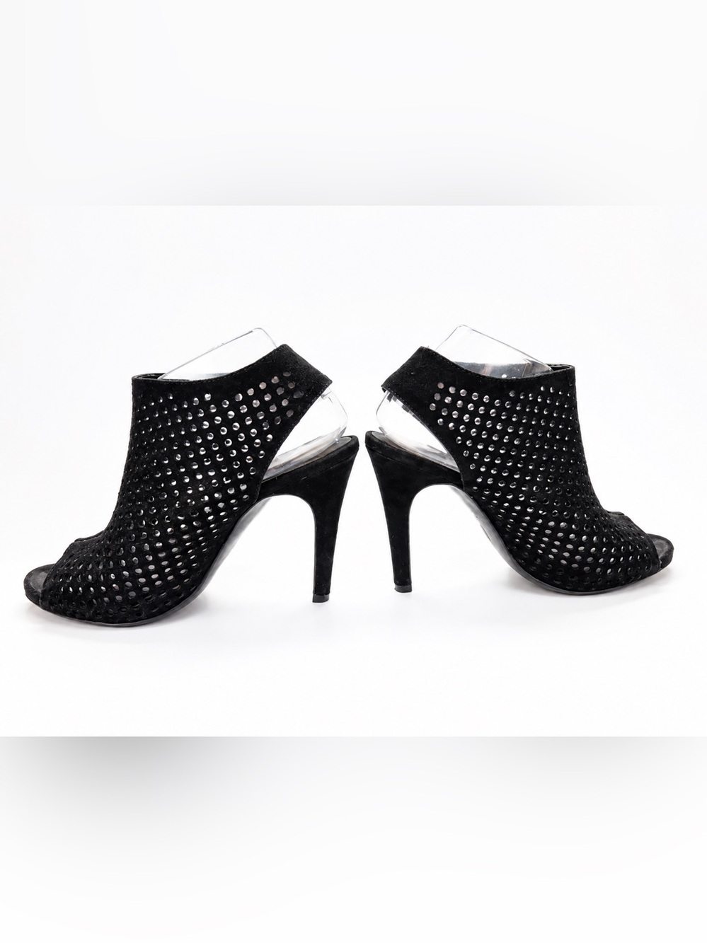 Pedro Garcia Black Suede Peep Toe Cutout Stiletto Booties EU 38.5 Elegant Chic